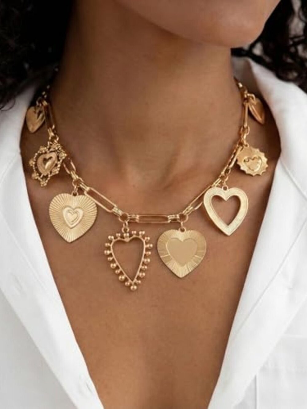 Chunky Gold Necklace for Women Big Heart Necklace Vintage